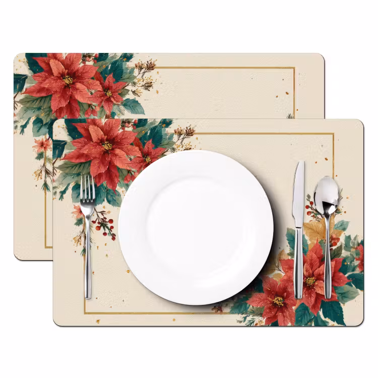 Kerst - Poinsettia - Omlijsting - Kleurrijk Placemat vinyl groot -zzsfeer2_Kitchenyeah-website