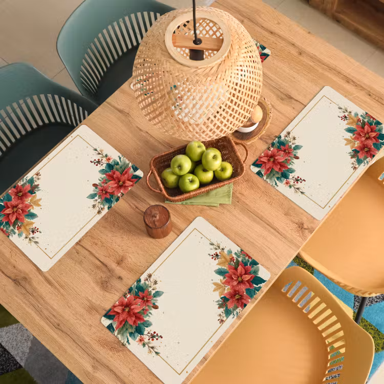 Kerst - Poinsettia - Omlijsting - Kleurrijk Placemat vinyl groot -zzsfeer5_Kitchenyeah-website