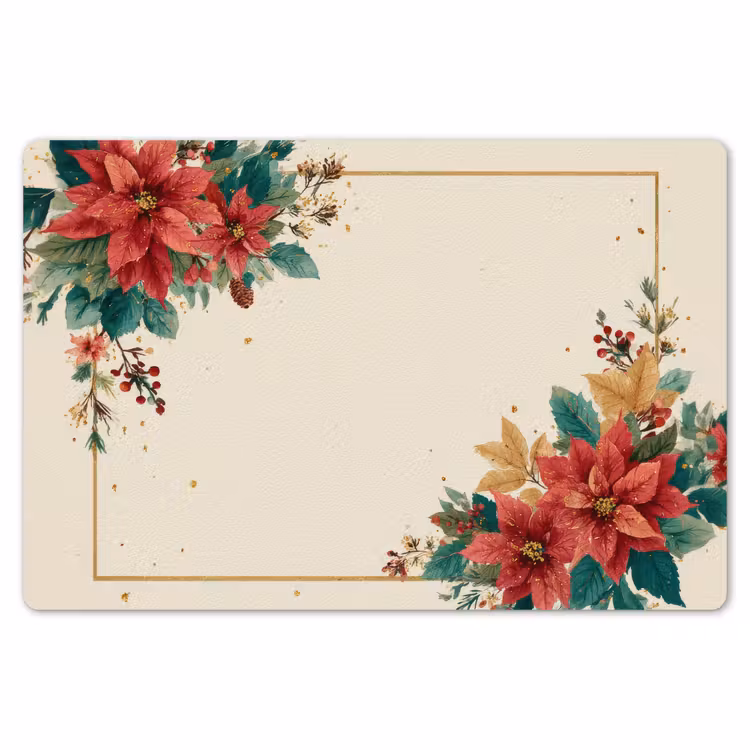 Kerst - Poinsettia - Omlijsting - Kleurrijk Placemat vinyl groot -zzsfeer1_Kitchenyeah-website
