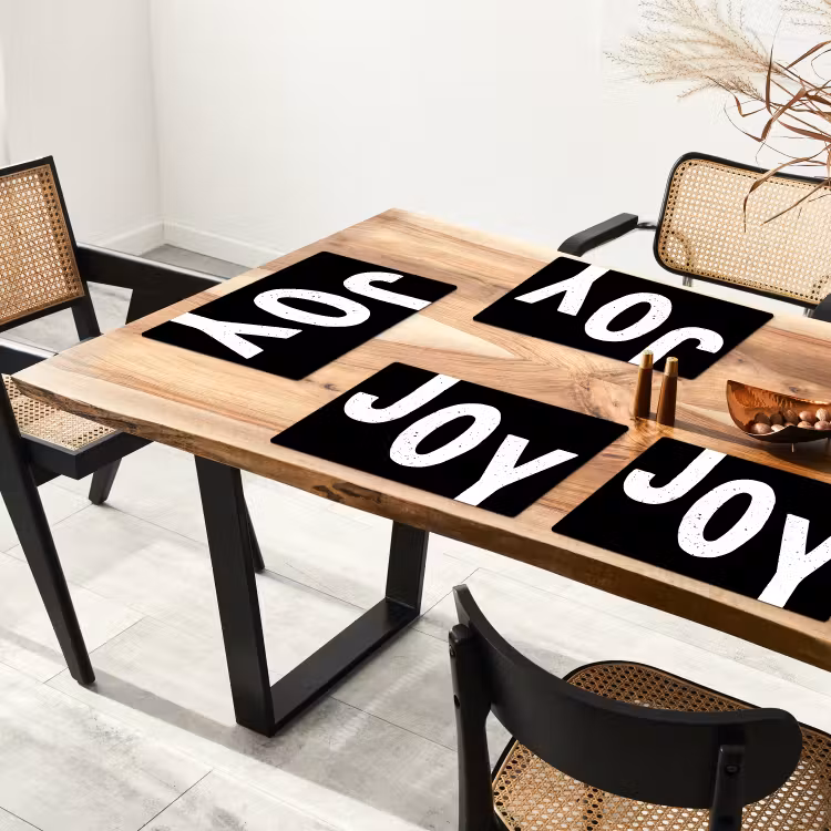 Kerstmis - Quotes - Joy - Zwart - Feest Placemat vinyl groot -zzsfeer4_Kitchenyeah-website