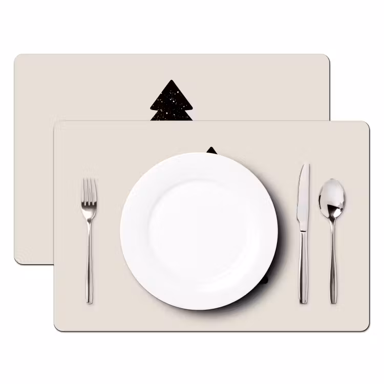 Kerstboom - Zwart - Feestdagen - Beige Placemat vinyl groot -zzsfeer2_Kitchenyeah-website
