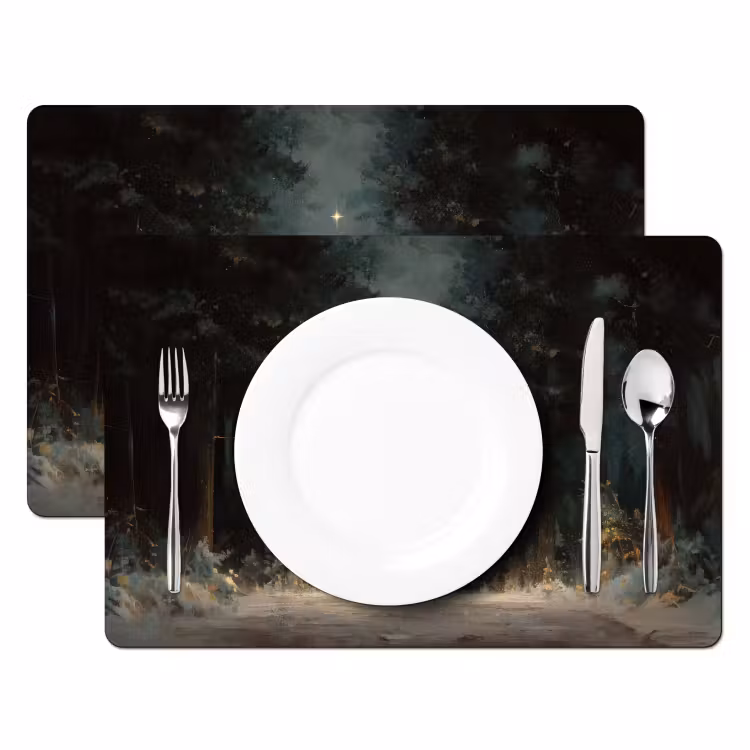 Kerstboom - Bos - Sneeuw - meerkleurig Placemat vinyl groot -zzsfeer2_Kitchenyeah-website