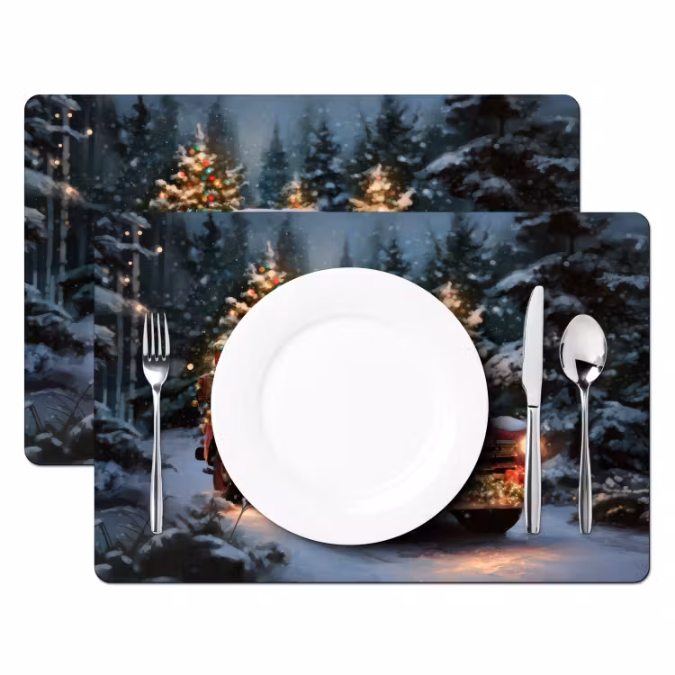 Kersttruck - Sneeuwbos - Rood Placemat vinyl groot -zzsfeer2_Kitchenyeah-website