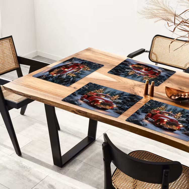 Kersttruck - Sneeuwbos - Rood Placemat vinyl groot -zzsfeer4_Kitchenyeah-website