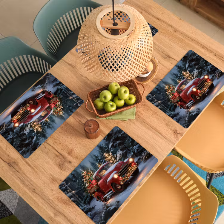 Kersttruck - Sneeuwbos - Rood Placemat vinyl groot -zzsfeer5_Kitchenyeah-website