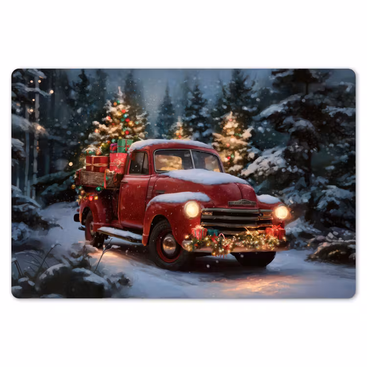 Kersttruck - Sneeuwbos - Rood Placemat vinyl groot -zzsfeer1_Kitchenyeah-website