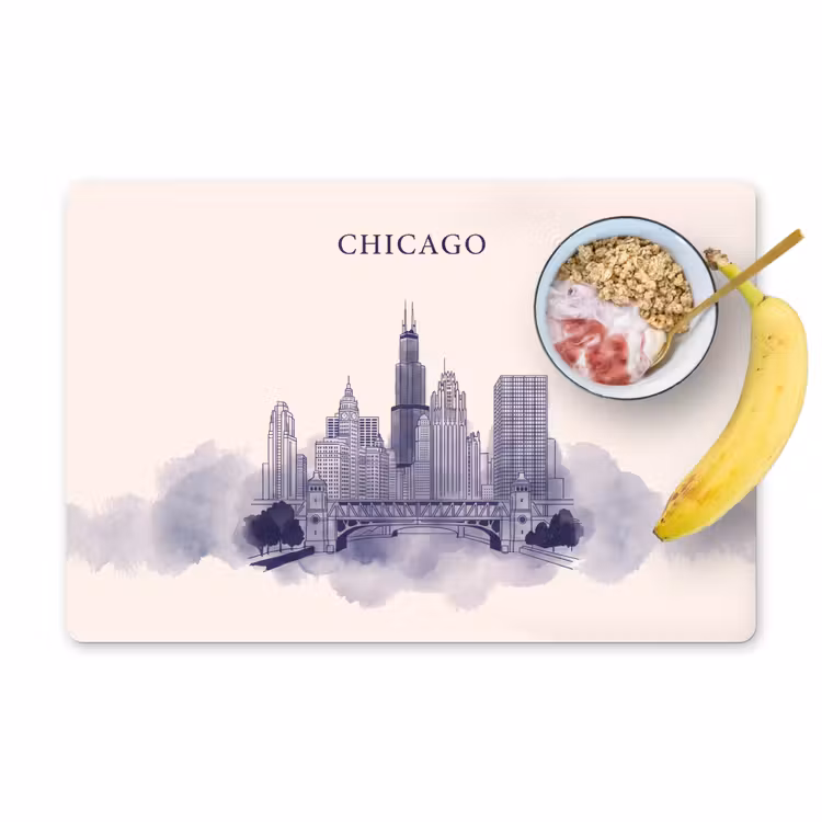 Stad - Skyline - Architectuur - Lijntekening - Blauw Placemat vinyl groot -zzzproduct_Kitchenyeah-website