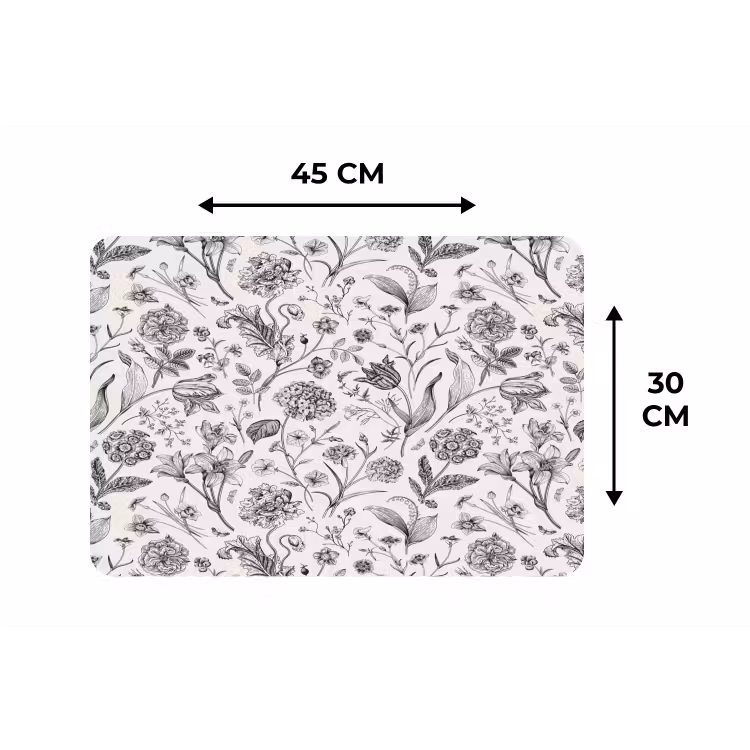 Classic - Black - White - Floral Placemat vinyl groot 368 -specs