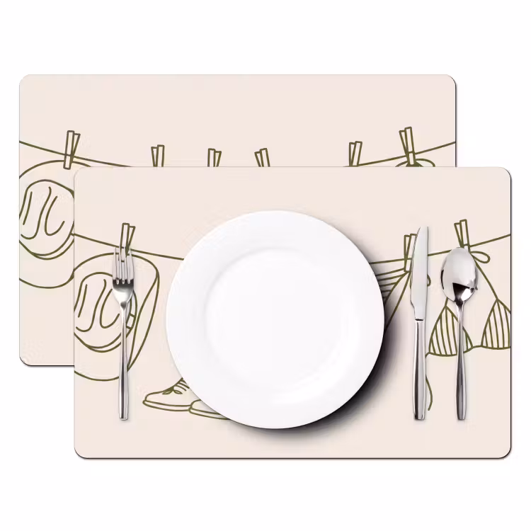 Kleding - Waslijn - Zomer - Lijntekening - Groen Placemat vinyl groot -zzsfeer2_Kitchenyeah-website
