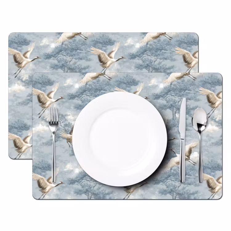 Wolken - Kraanvogels - Blauw Placemat vinyl groot 368 -zzsfeer2_Kitchenyeah-website