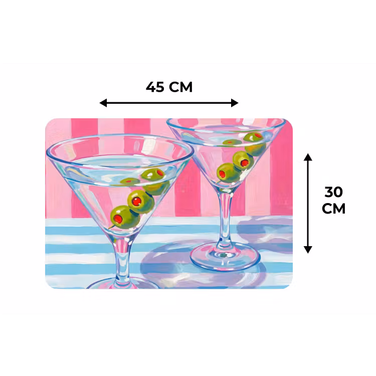 Cocktail - Olijven - Kunst - Modern - Roze Placemat vinyl groot -specs