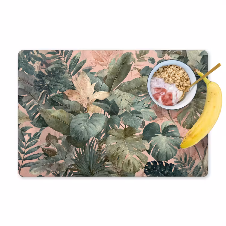 Compositie van bladeren - Groen - Roze Placemat vinyl groot -zzzproduct_Kitchenyeah-website