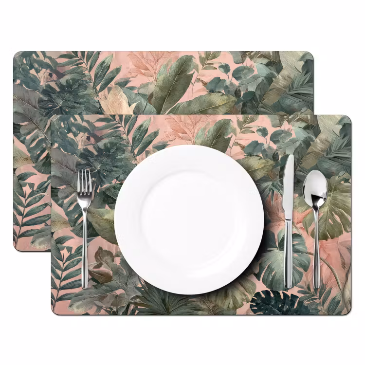 Compositie van bladeren - Groen - Roze Placemat vinyl groot -zzsfeer2_Kitchenyeah-website