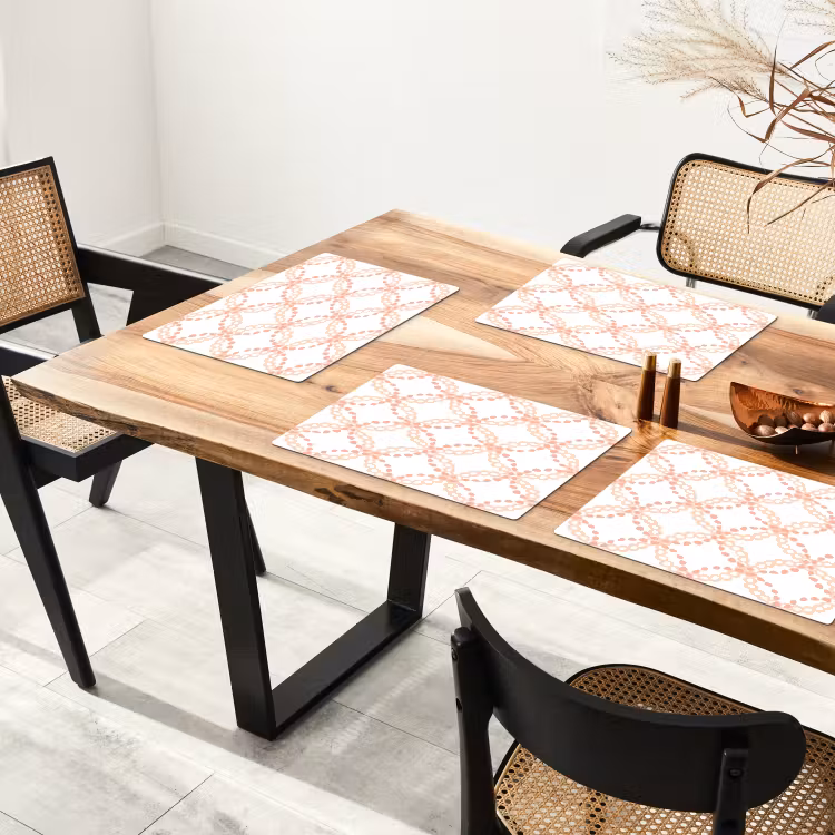 Koraalkleur - Vlechtmotief - Wit Placemat vinyl groot 368 -zzsfeer4_Kitchenyeah-website