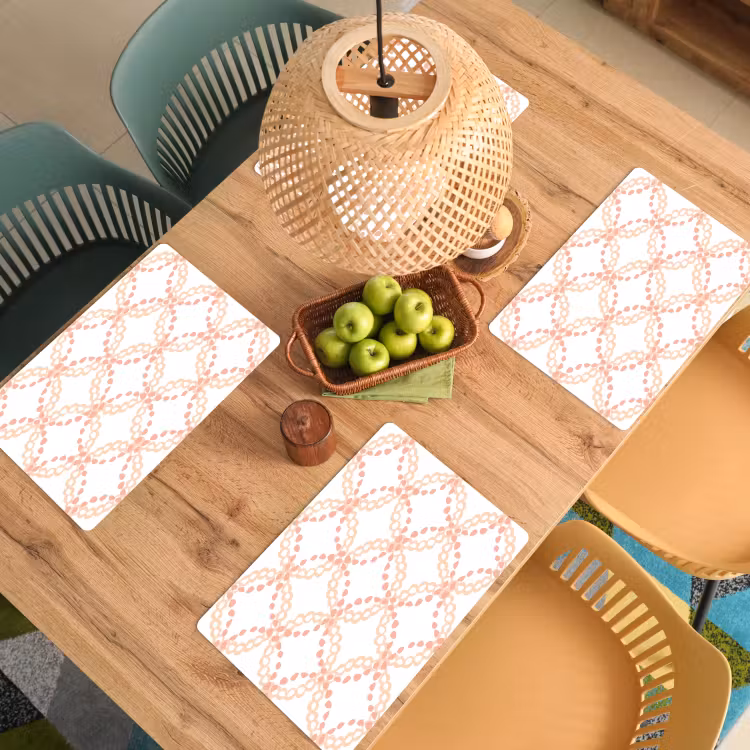 Koraalkleur - Vlechtmotief - Wit Placemat vinyl groot 368 -zzsfeer5_Kitchenyeah-website