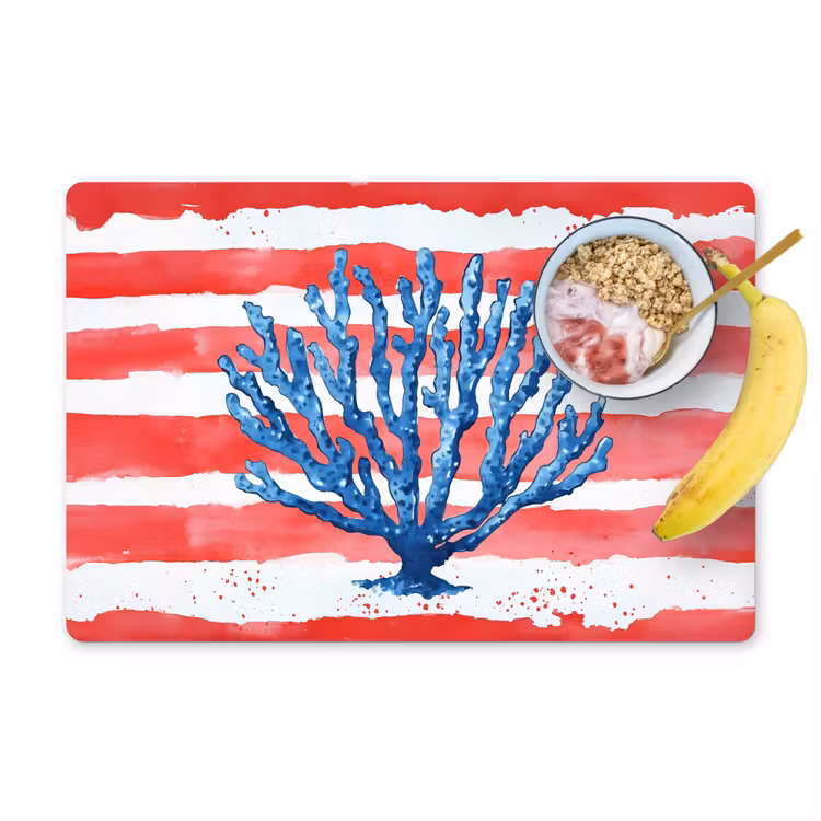 Koraal - Verfstructuur - Rood - Blauw Placemat vinyl groot -zzzproduct_Kitchenyeah-website