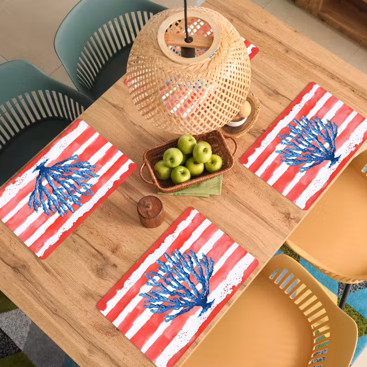 Koraal - Verfstructuur - Rood - Blauw Placemat vinyl groot -zzsfeer5_Kitchenyeah-website
