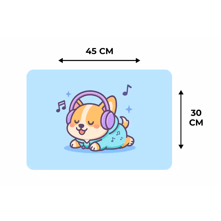 Corgi - Koptelefoon - Blauw - Muzieknoten Placemat vinyl groot -specs