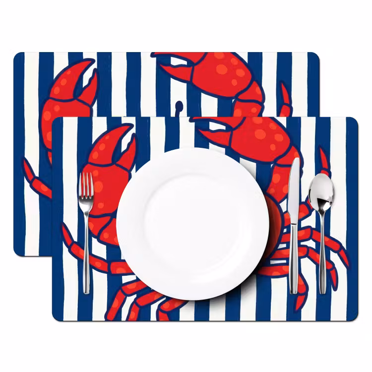 Krab - Strepen - Zeeleven - Illustratie - Rood Placemat vinyl groot -zzsfeer2_Kitchenyeah-website