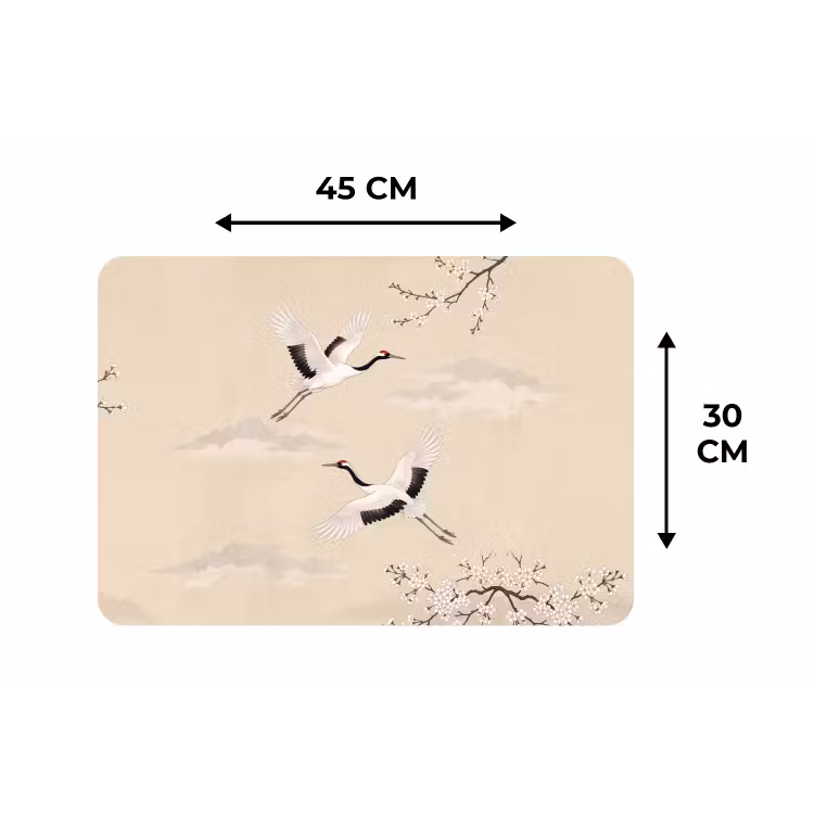 Kraanvogels - Bloesem - Beige Placemat vinyl groot -specs