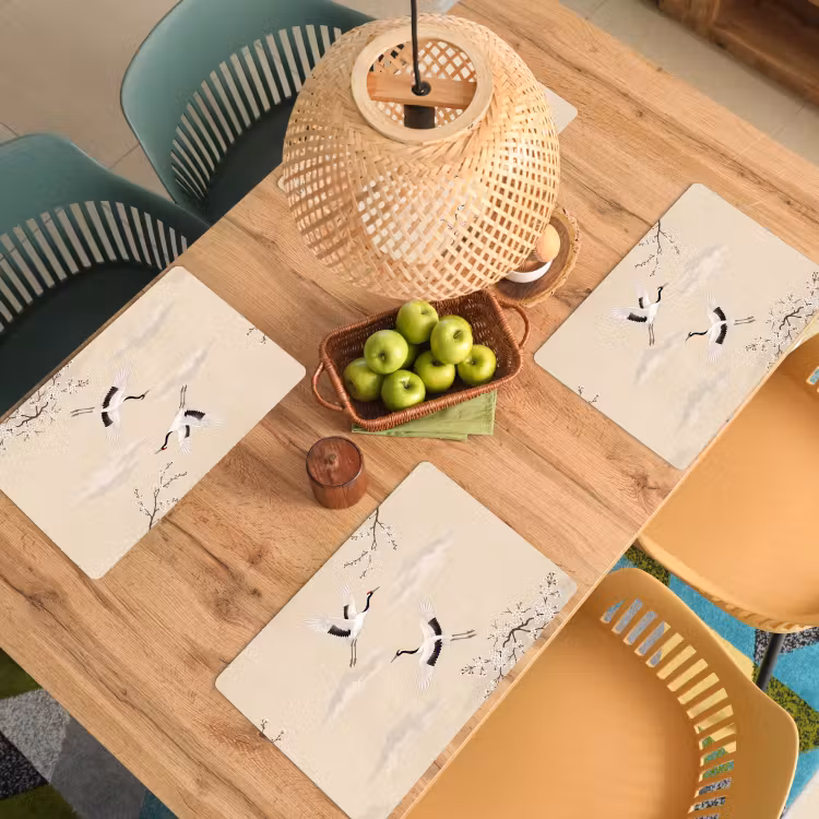 Kraanvogels - Bloesem - Beige Placemat vinyl groot -zzsfeer5_Kitchenyeah-website