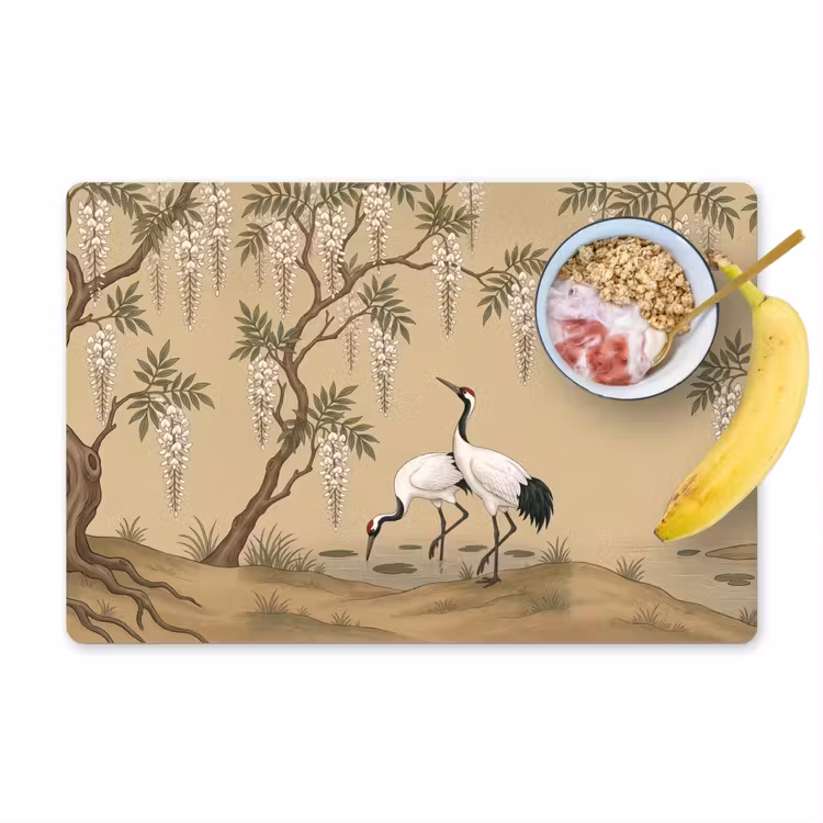 Kraanvogels - Water - Beige Placemat vinyl groot -zzzproduct_Kitchenyeah-website