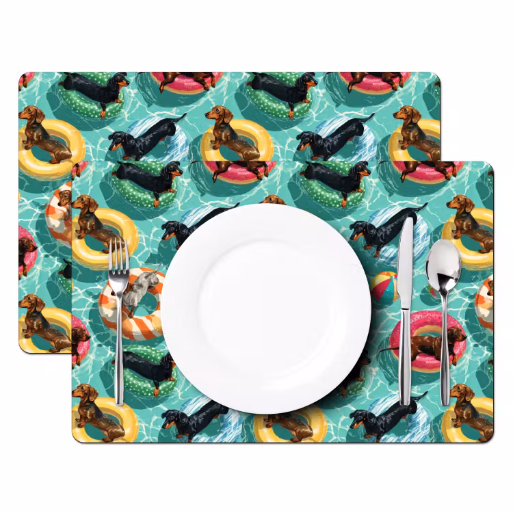 Teckels - Zwembad - Kleurrijk Placemat vinyl groot 368 -zzsfeer2_Kitchenyeah-website