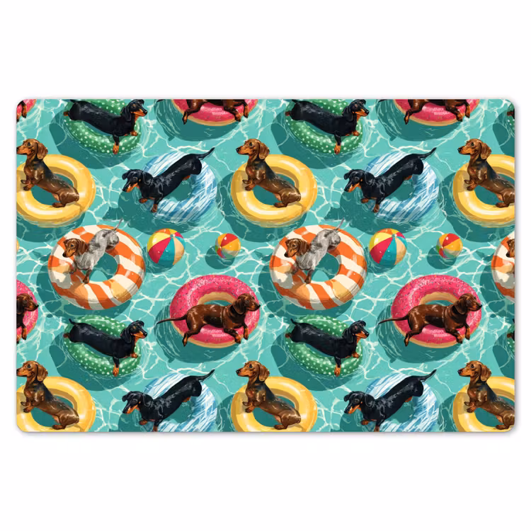 Teckels - Zwembad - Kleurrijk Placemat vinyl groot 368 -zzsfeer1_Kitchenyeah-website