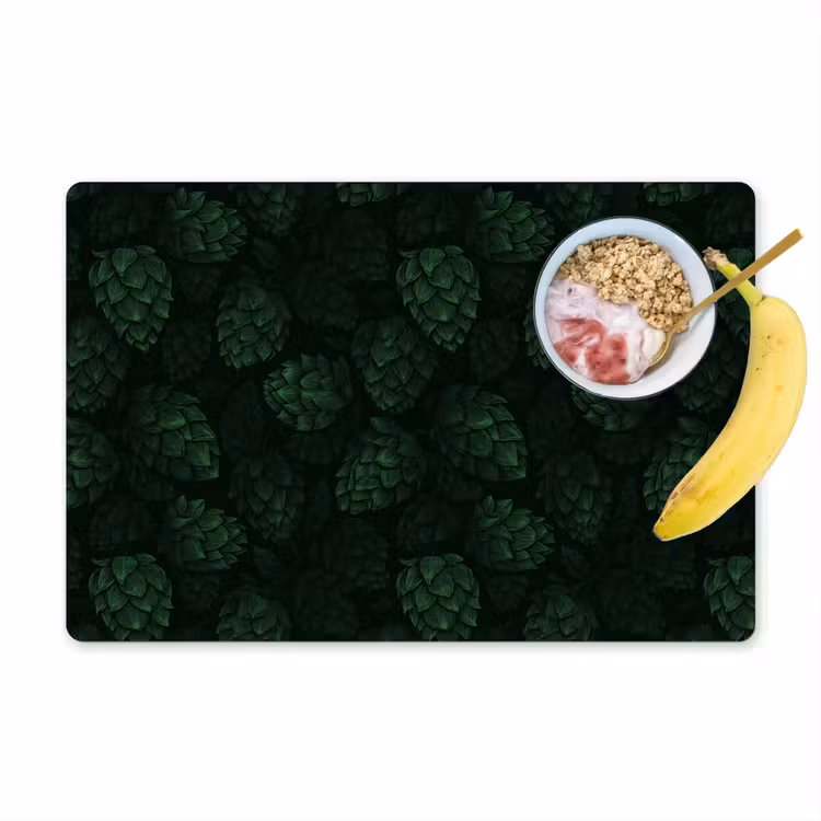 Donker - Groen - Hopbellen - Botanisch - Illustratie Placemat vinyl groot 368 -zzzproduct_Kitchenyeah-website