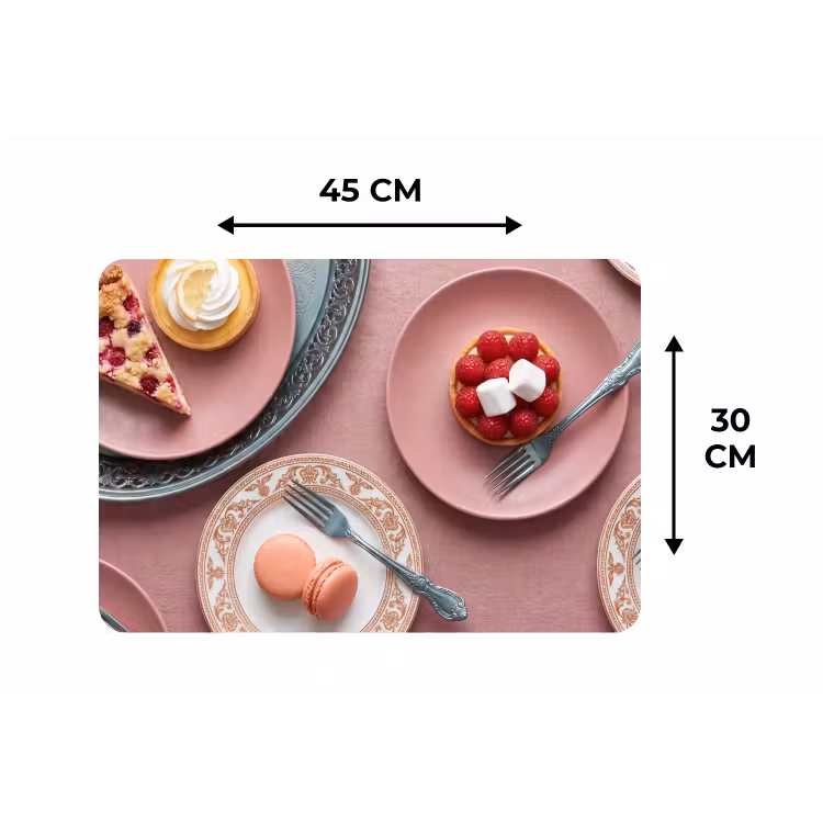 Dessert - Taart - Gebak - Zoet - Roze Placemat vinyl groot -specs