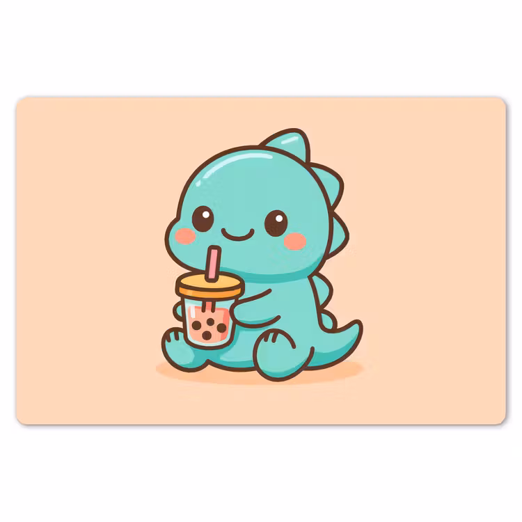 Dino - Boba - kawaii - Oranje Placemat vinyl groot -zzsfeer1_Kitchenyeah-website