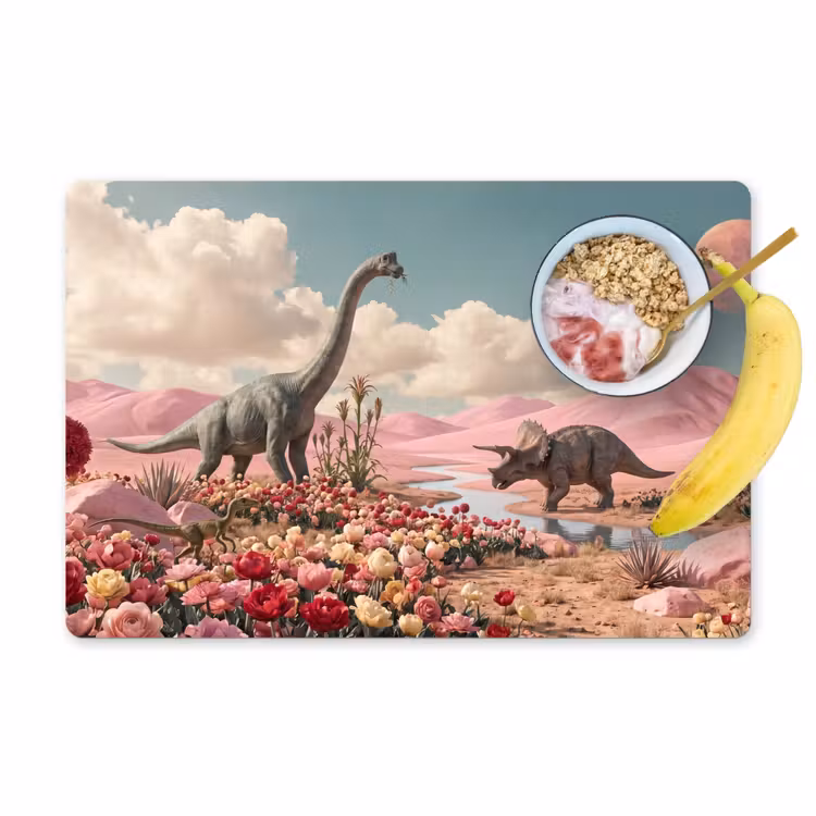 Placemat - 6 pieces - Dinosaur - Pink - Landscape - Dinosaurus - Roze - Landschap Placemat vinyl groot