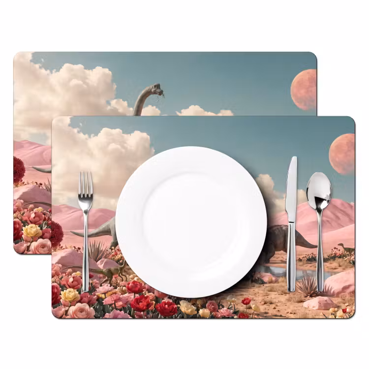 Placemat - 6 pieces - Dinosaur - Pink - Landscape - Dinosaurus - Roze - Landschap Placemat vinyl groot