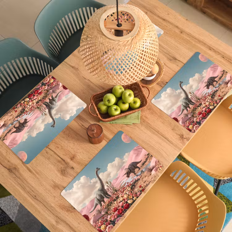 Placemat - 6 pieces - Dinosaur - Pink - Landscape - Dinosaurus - Roze - Landschap Placemat vinyl groot