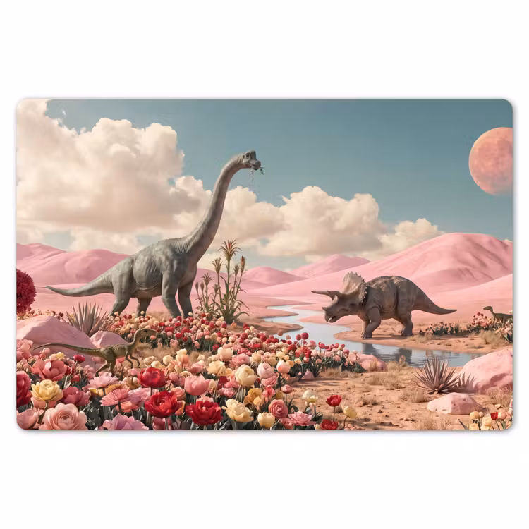Placemat - 6 pieces - Dinosaur - Pink - Landscape - Dinosaurus - Roze - Landschap Placemat vinyl groot