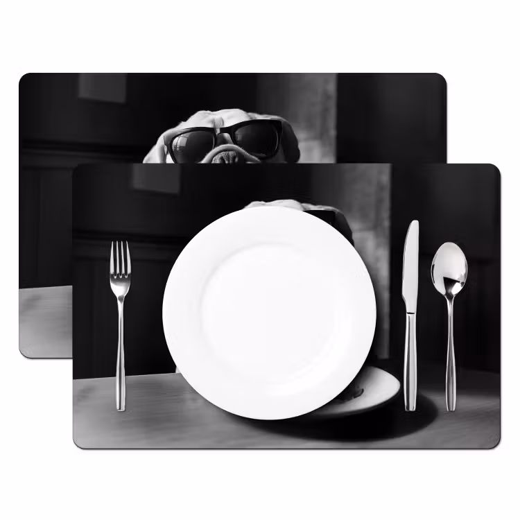 Hond - Bulldog - Pasta - Bril - Stoer - Dieren Placemat vinyl groot -zzsfeer2_Kitchenyeah-website