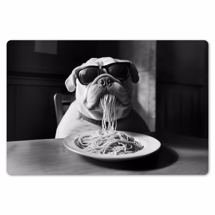 Hond - Bulldog - Pasta - Bril - Stoer - Dieren Placemat vinyl groot -zzsfeer1_Kitchenyeah-website