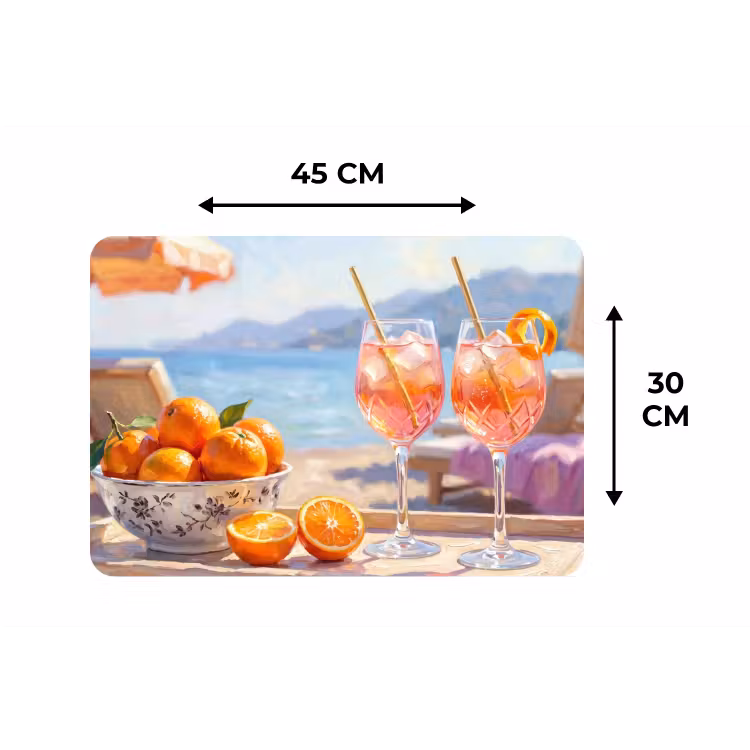 Drank - Glazen - Strand - Zomer - Oranje Placemat vinyl groot -specs