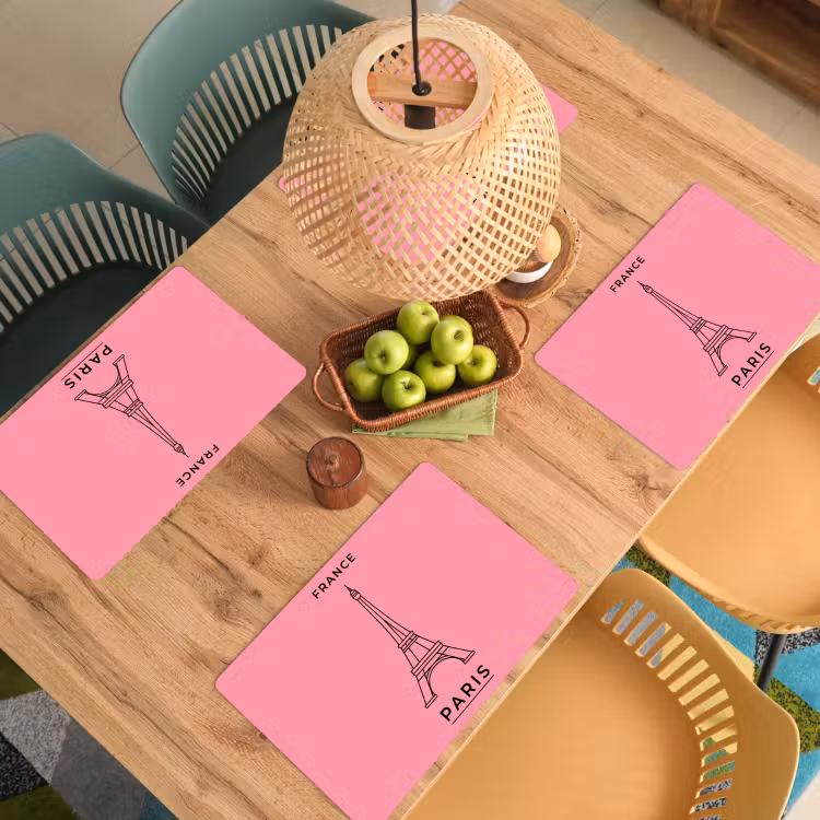 Eiffeltoren - Parijs - Architectuur - Minimalistisch - Roze Placemat vinyl groot -zzsfeer5_Kitchenyeah-website