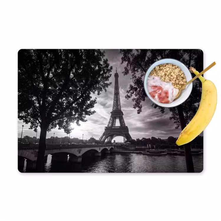 Eiffeltoren - Parijs - Rivier - Architectuur - Zwart-wit Placemat vinyl groot -zzzproduct_Kitchenyeah-website