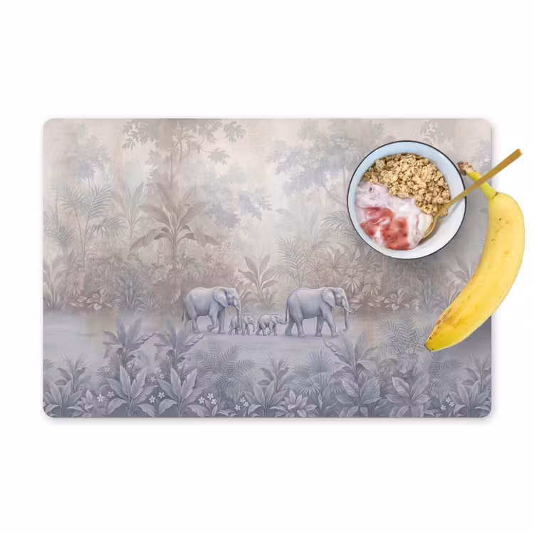 Olifant - Familie - Jungle - Illustratie - Grijs Placemat vinyl groot -zzzproduct_Kitchenyeah-website