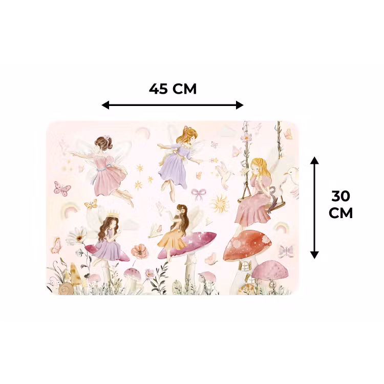 Elfjes - Prinses - Bloemen - Meisjes - Roze - Kinderen Placemat vinyl groot -specs