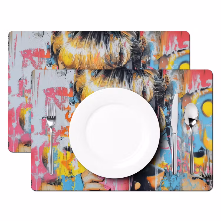 Expressief - Milkshake - Vrouw - Felle kleuren Placemat vinyl groot -zzsfeer2_Kitchenyeah-website