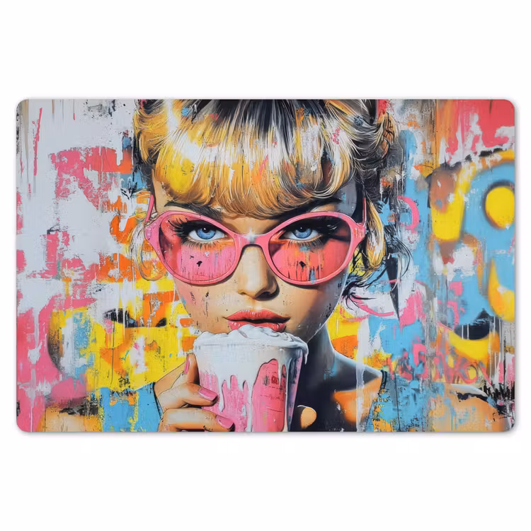 Expressief - Milkshake - Vrouw - Felle kleuren Placemat vinyl groot -zzsfeer1_Kitchenyeah-website