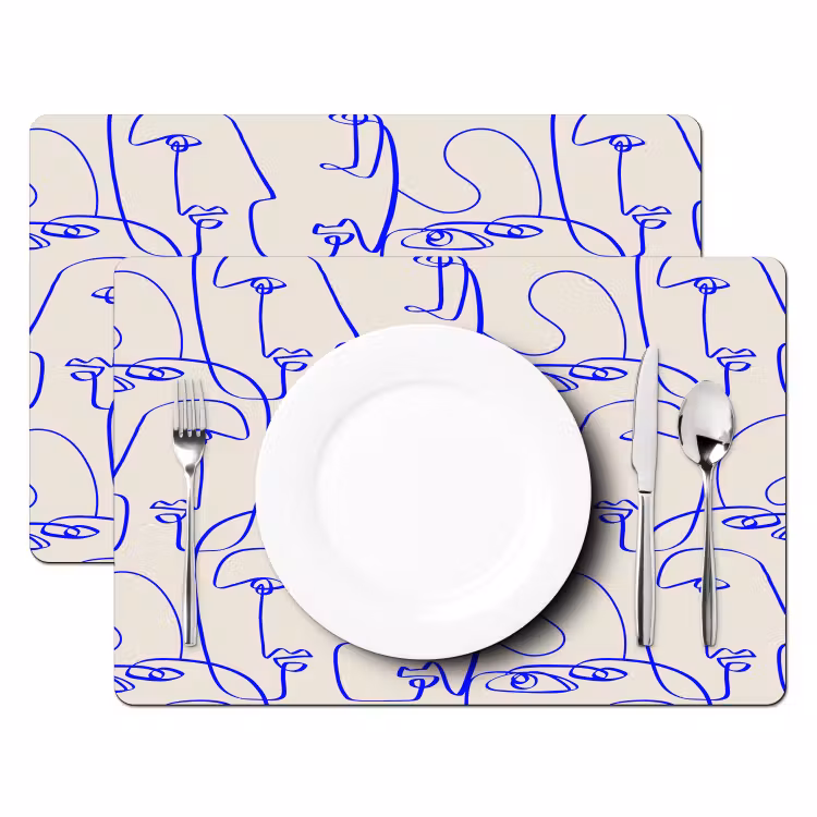 Gezicht - Blauw - Lijnen - Beige Placemat vinyl groot 368 -zzsfeer2_Kitchenyeah-website