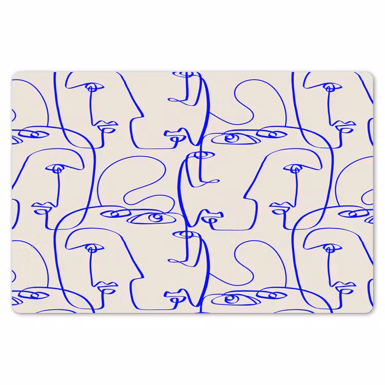 Gezicht - Blauw - Lijnen - Beige Placemat vinyl groot 368 -zzsfeer1_Kitchenyeah-website