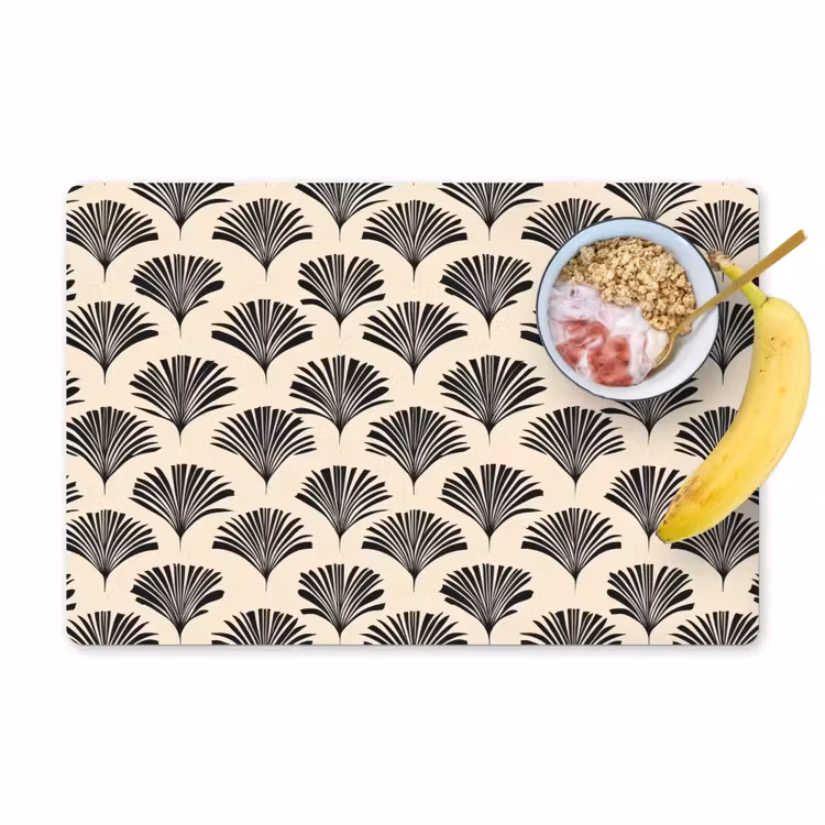 Waaiers - Botanisch - Zwart - Beige Placemat vinyl groot 368 -zzzproduct_Kitchenyeah-website