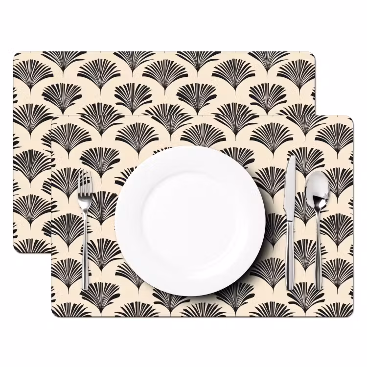 Waaiers - Botanisch - Zwart - Beige Placemat vinyl groot 368 -zzsfeer2_Kitchenyeah-website