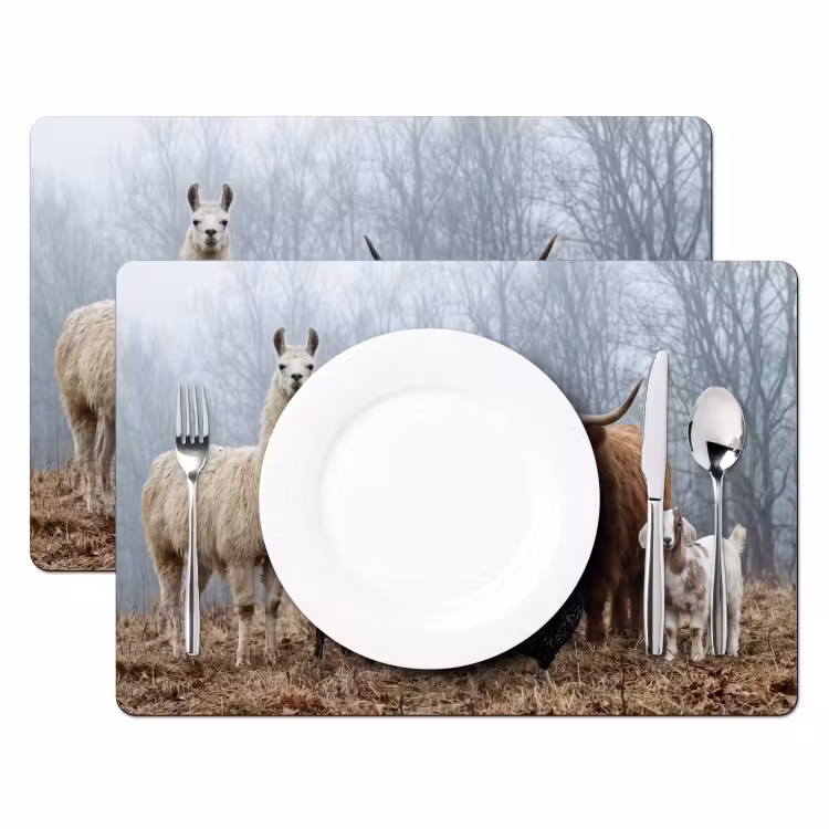 Boerderijdieren - Groep - Mist - Natuur - Rustiek Placemat vinyl groot -zzsfeer2_Kitchenyeah-website