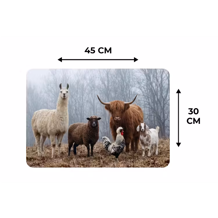 Boerderijdieren - Groep - Mist - Natuur - Rustiek Placemat vinyl groot -specs